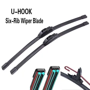1-piece set of newly upgraded car wiper blades with six rubber strips and boneless wipers featuring a U-shaped interface. The universal wiper size for car front windshields ranges from 14 inches to 26 inches and can be selected to fit 95% of car models