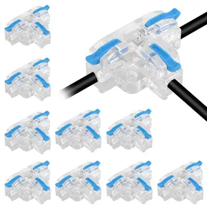 10PCS Compact Wire Conductor Connector, T-Shape Lever Nut Wire Connector, Quick Splitter 3 Way Electrical Connectors, AWG 28-12 -Blue
