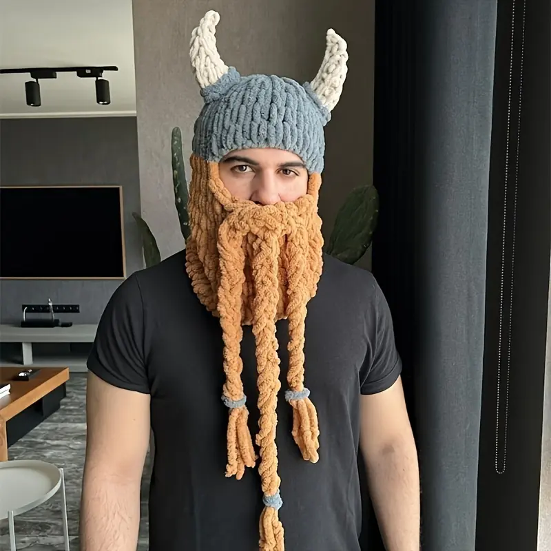 Anime-Themed Horned Christmas Beanie Hat, Thick Warm Knitted Linen Head Cover, Elastic Fit, Hand Washable, Feather-Free Festive Holiday Accessory (Horned Hats Collection), Horned Hat Hats