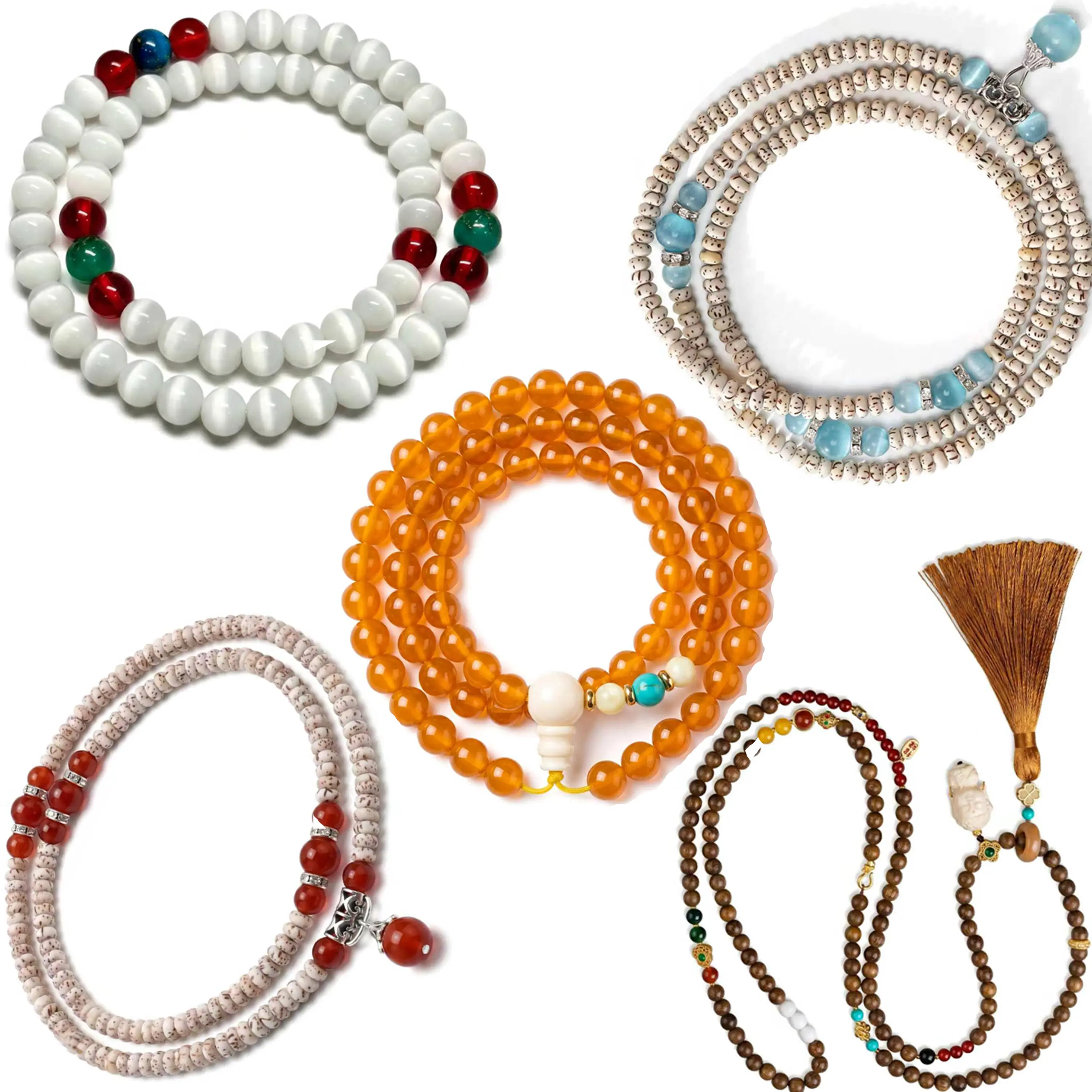 Unisex Handcrafted Beaded 5-In-1 Oriental Mystical Necklace Set - Cultural Collectible Talisman for Wealth, Protection, Luck, Peace Rituals