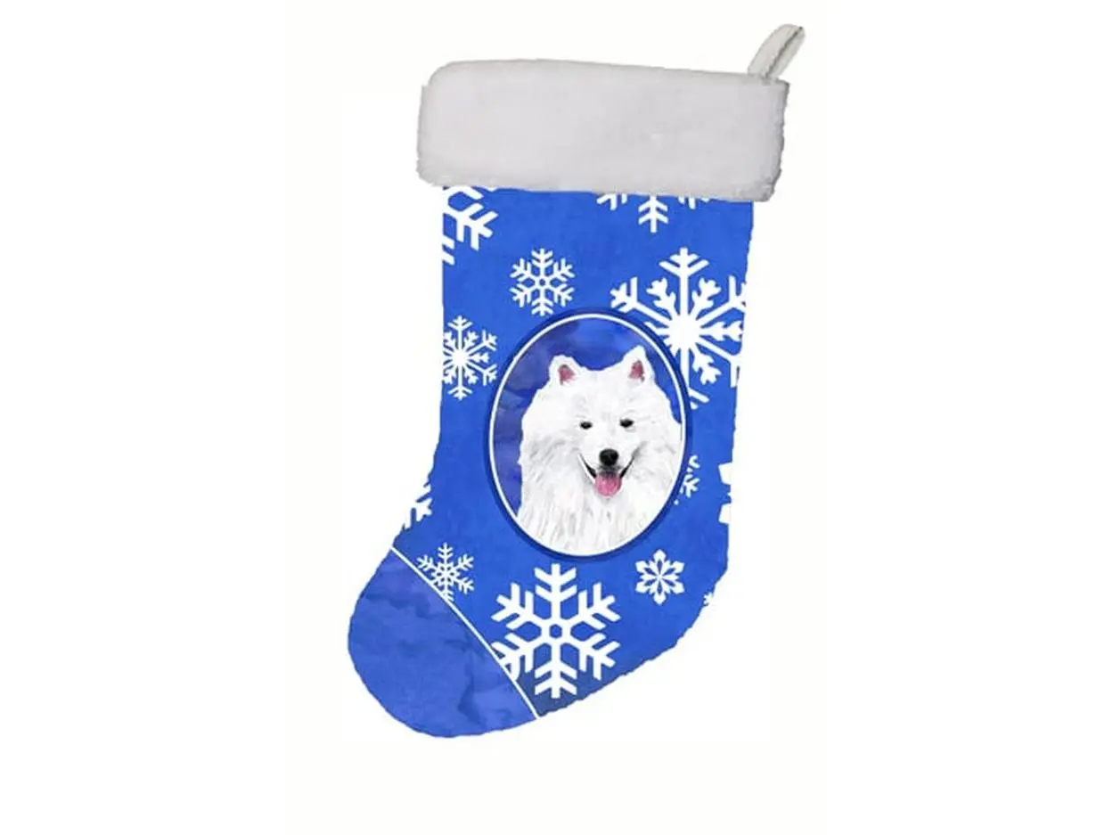11 x 18 in. American Eskimo Winter Snowflakes Christmas Stocking