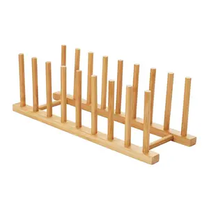 2pcs Bamboo Dish Plate Bowl Cup Book Pot Lid Cutting Board Drying Rack Stand Drainer Storage Holder Organizer Kitchen Cabinet(Keep Dry)