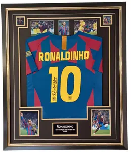 Ronaldinho of Barcelona Signed Shirt Poster - No Frame