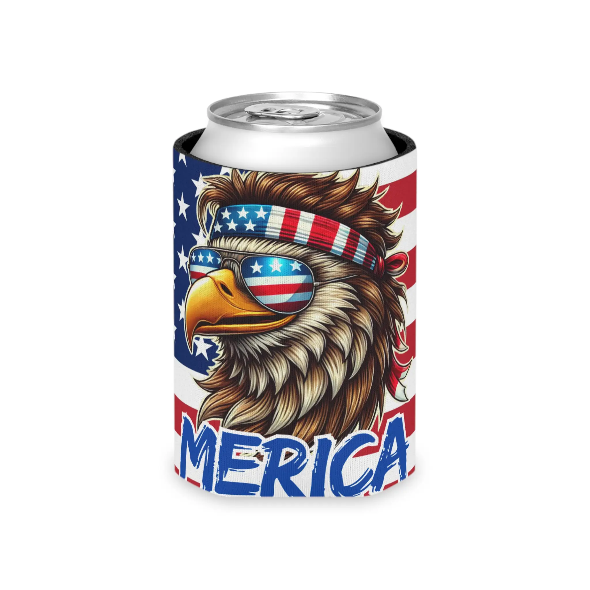 MERICA Bald Eagle Beer Can Sleeve - High-Quality Party Drinkware for 12 oz. & 16 oz. Cans, 16 oz. Bottles, Indoor & Beach Use - Utensils, Kitchen