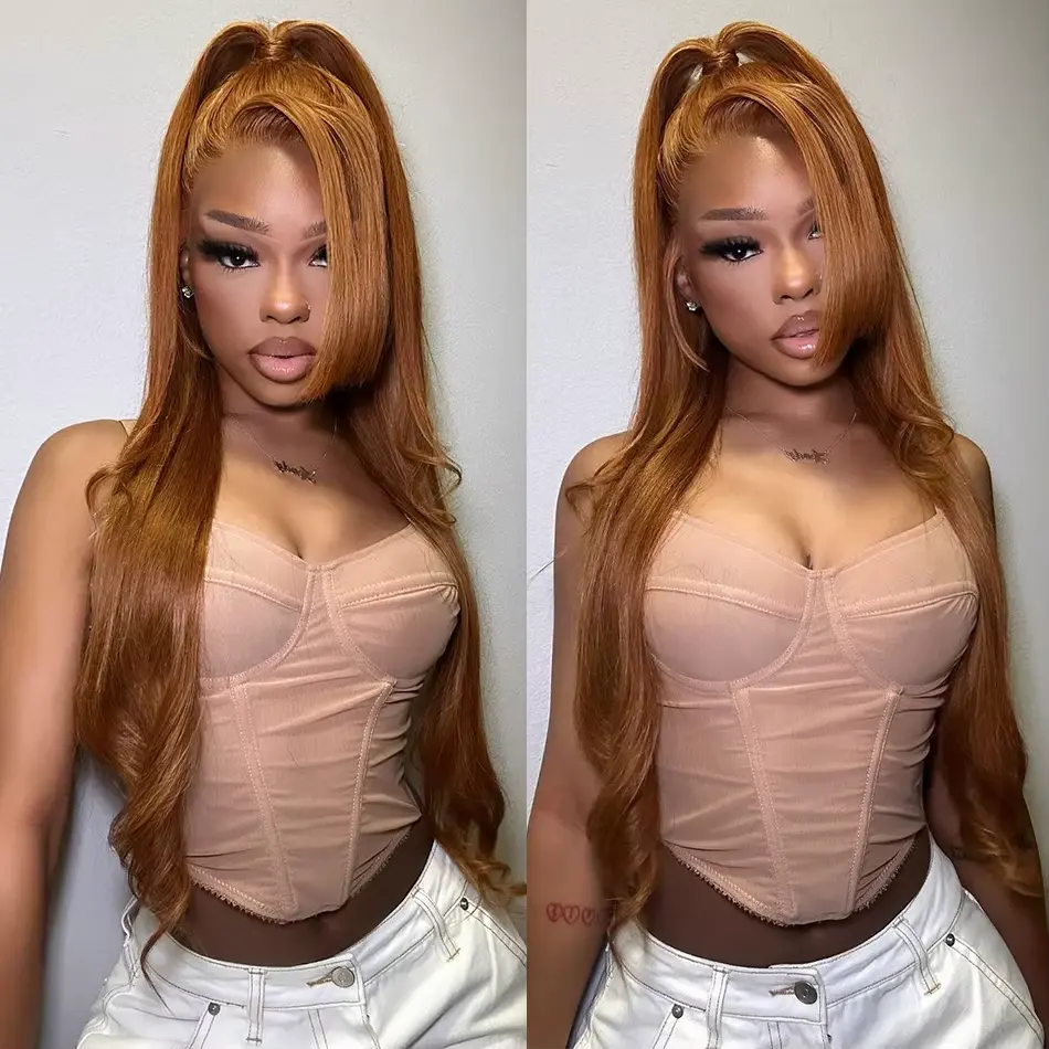 Tuneful 13x6 Ginger Blonde Colored Human Hair Lace Front Wigs 180% Straight HD Transparent Lace Frontal Wigs For Women