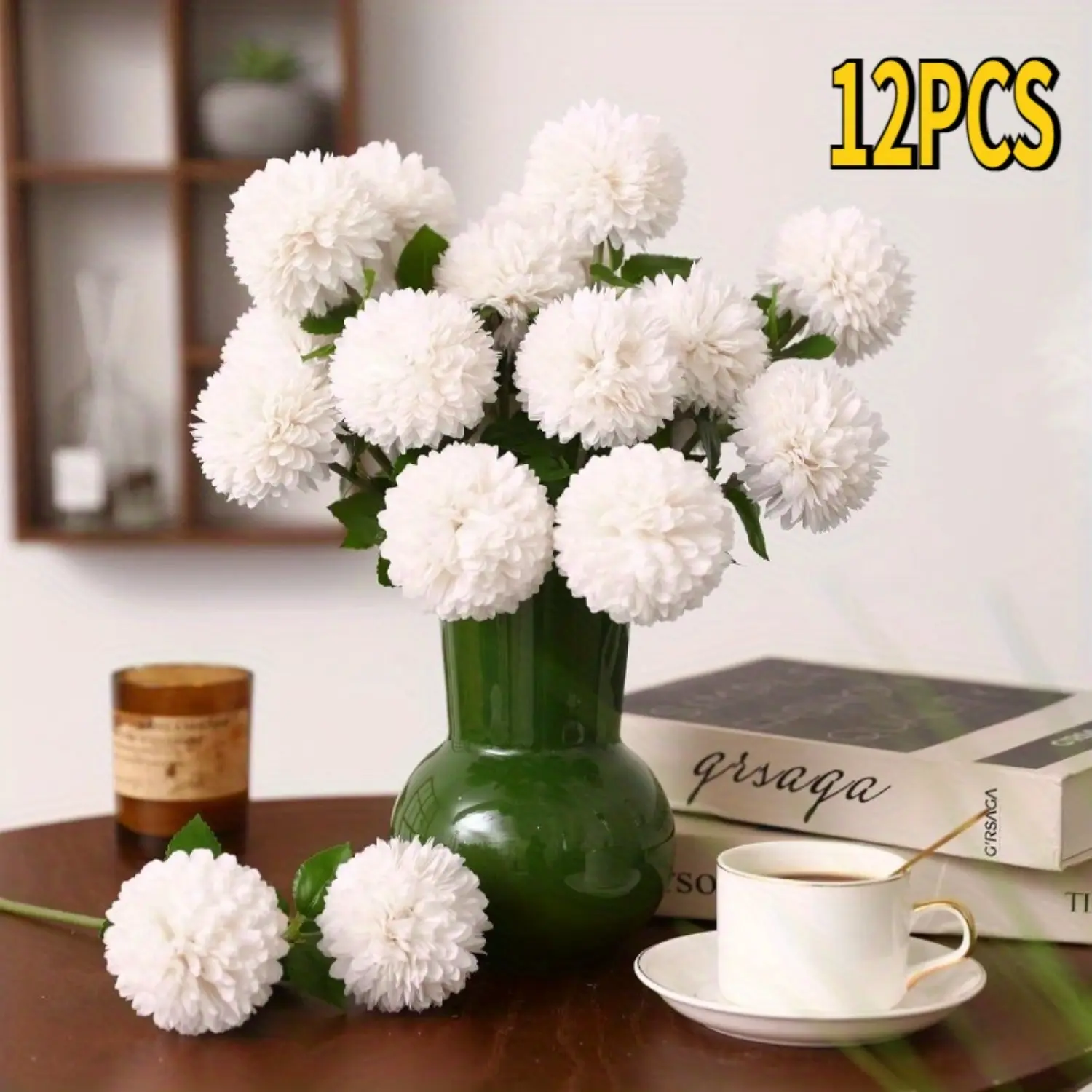 12pcs Artificial Silk Chrysanthemum Ball & Hydrangea Bridal Bouquet - Allergy-Friendly Decorative Faux Flower, Artificial Flower Arrangement (11 inches Height) Car Interior Accessory for Office/Home