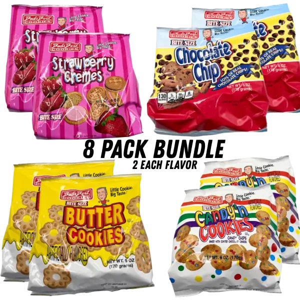 Bud's Best 8 Pack Bundle - 2 Strawberry - 2 Chocolate Chip - 2 Butter Cookies - 2 Candy'n Cookies - 8 Total Bags
