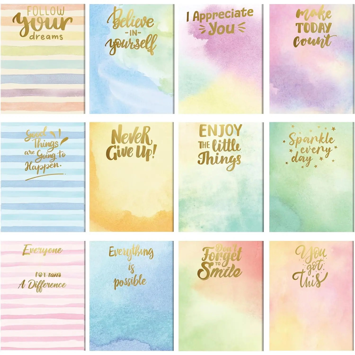 Unisex 12-Count Dreamy Style Self-Adhesive Appreciation Sticky Notes, 3x4 in, 30 Sheets per Pad, Multiple Designs, Bright Colors, Smooth Surface Motivational Notes for School Students, Office Stationery Supplies