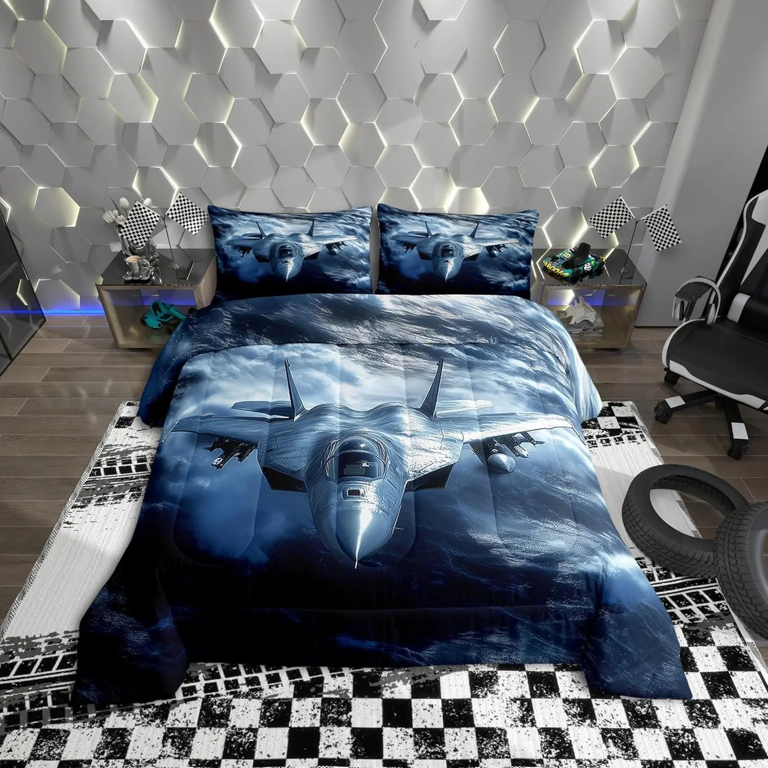 Feelyou Fighter Aircraft Theme Bedding Set - Queen Size, Single Option, Polyester Microfibre Comforter, Gentle Soft Blanket, Breathable, U-Stitching, Easy Care, Machine Washable, All Seasons, Travel Camping-Friendly, Cozy Setup