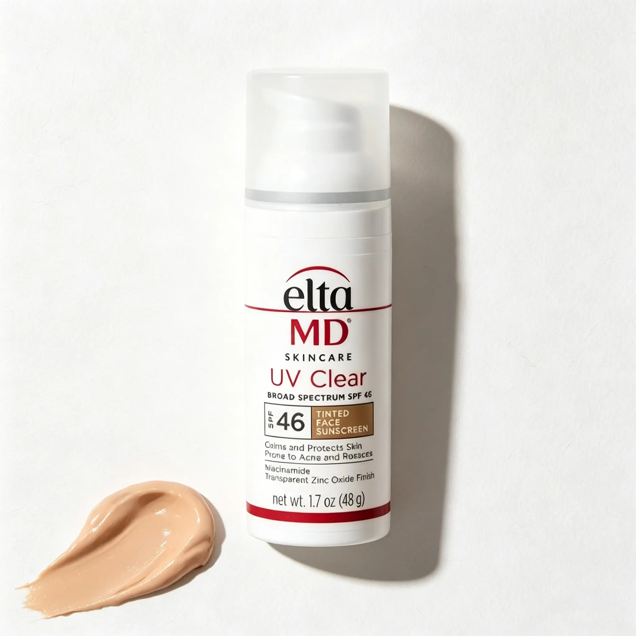 EltaMD UV Clear Tinted SPF 46 Sunscreen, Transparent Zinc Oxide Finish, Niacinamide Soothing Formula, Oil‑Free, Gentle Daily UV Defense for Acne & Rosacea‑Prone Skin