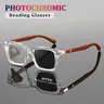 Antique reading glasses with square frames - wood-style frame transition lenses that automatically change color in the sun Reading Eyewear