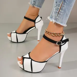 2024 Summer New Fashion Comfortable Versatile Stiletto Heel Peep Toe Fashion Open Toe Waterproof Platform High Heel Sandals Footwear Shoe White Flatform Women