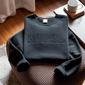 Nurse Embroidered Sweatshirt Embossed Nurse Sweatshirt Puff Registered Nurse Shirt Nursing School Shirt Gift for Nurse Black on Black