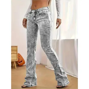 SYHAN 2026 Latest Women's Fitted Stretch Fabric Bell-Bottom Ankle Jeans, Elegant Gray Denim Trousers with Flared Legs, Machine Washable All-Season Casual Clothes for Everyday Outfits - Womenswear Elegance Focused