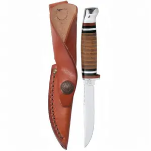 Case Leather Handle Mini Finn Hunter Fixed Blade Knife with Leather Sheath