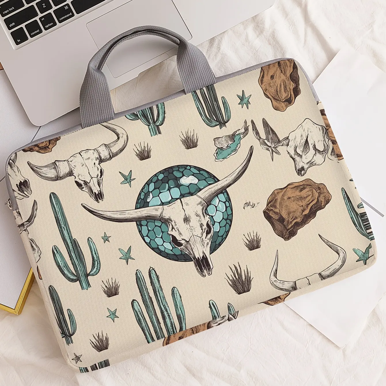 Skull Bull Head Print Notebook Bag, Soft Notebook Cover, Fits Laptop, Tablet Case, Zipper Storage Pouch, Ideal for Notebooks and Laptops