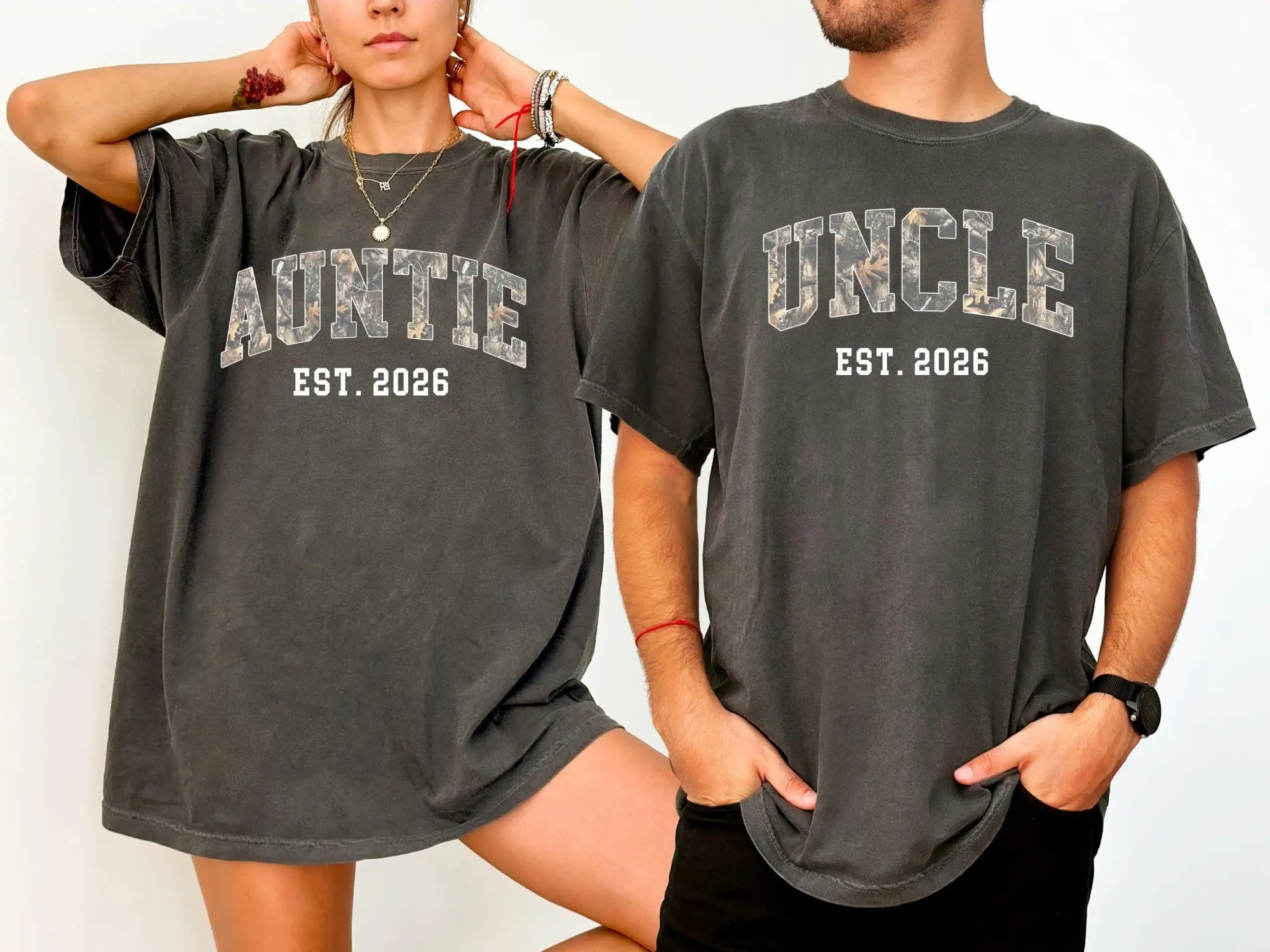 Auntie and Uncle Matching Shirt, Personalized with Date Aunt Uncle Shirts, New Aunt Shirt, New Uncle Shirt, Aunt Uncle Gift, Camo Shirt