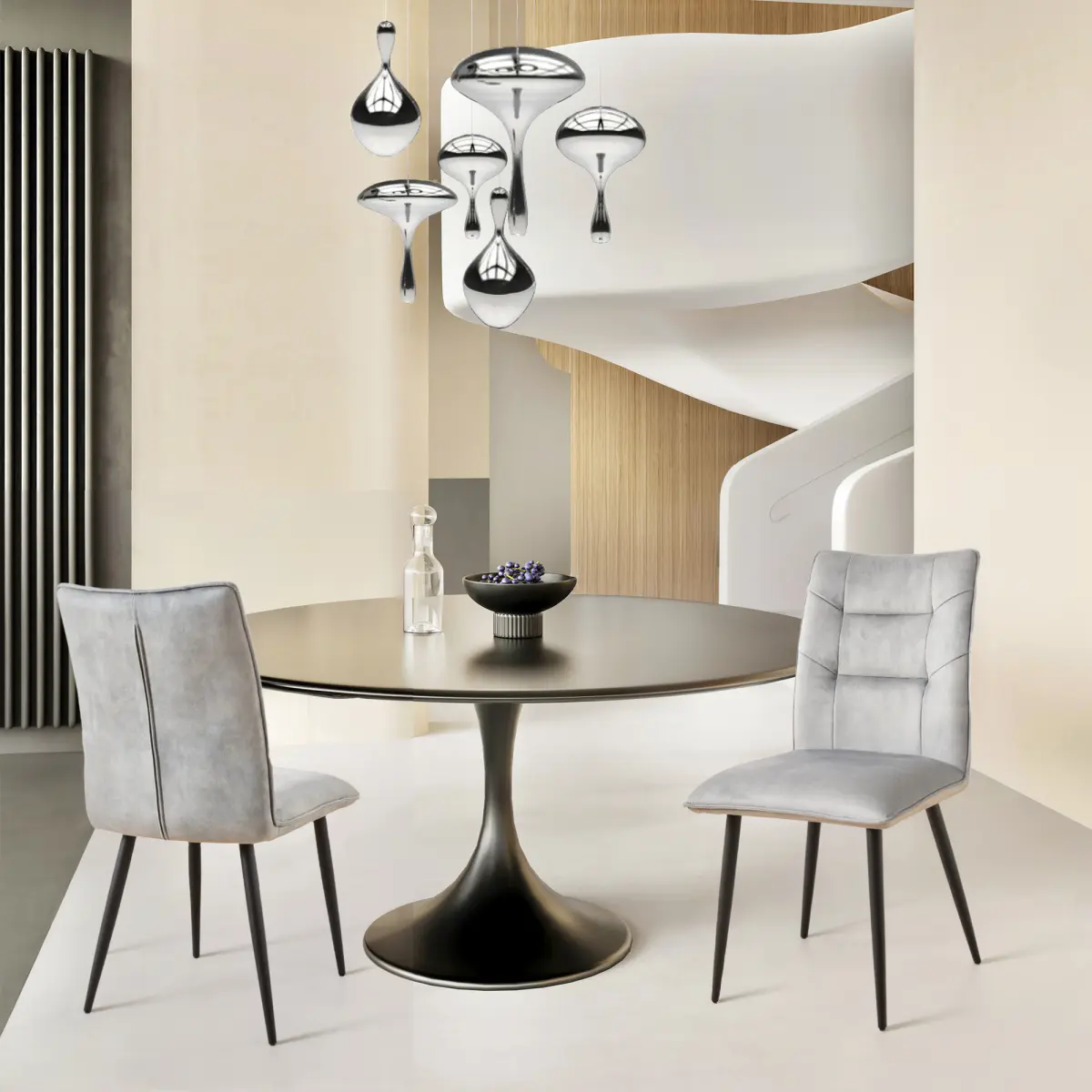 2-Piece Modern Velvet Dining Chairs, Reinforced Iron Frame & Tapered Metal Legs, High-Density Foam Cushion, 220 LBS Load, Stain-Resistant Upholstery, Rust-Proof with Rubber Feet, Light Gray & Mustard Yellow for Dining Room Office, 2-Seater Dining Room Fur