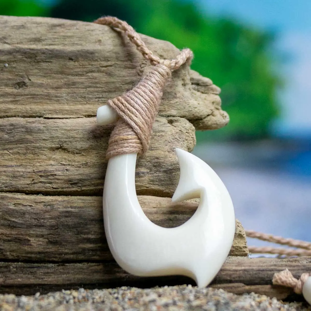 Fish Hook Necklace - Hand Carved Fish Hook Necklace - Hand Carved