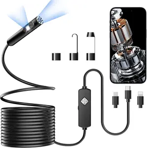 Endoscope with Light, 1920P HD Borescope with 8 Adjustable LED Lights, 16.4FT Semi-Rigid Snake Camera, IP67 Waterproof Inspection Tool for iPhone & Android - Dual Lens