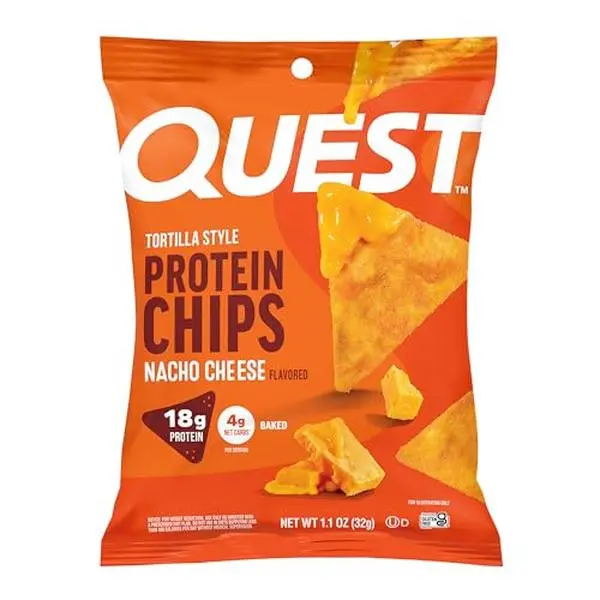 Quest Nutrition Nacho Cheese Tortilla Style Protein Chips, 12 Count | 18g Protein, 4g Net Carbs, Gluten Free, Baked Chips, Creamy Cheddar and Nacho Cheese Flavor, Individually Wrapped 1.1oz Bags