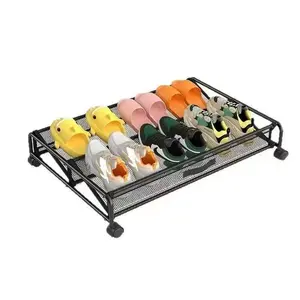 Under Bed Storage Organizer with Wheels, Rolling Black Metal Mesh Storage Rack for Shoes, Toys, Snacks, Clothes & Magazines, Space Saving Underbed Storage Cart for Bedroom Dorm Apartment Closet Organization