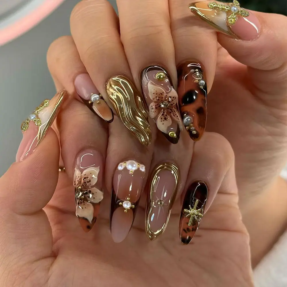 Elevate Your Style, 24pcs Medium Long Almond Nail Tips, French Press-On Nails, Magic Metal Chrome Sparkle, Nail Decoration, Easy Wear, Perfect for Women & Girls