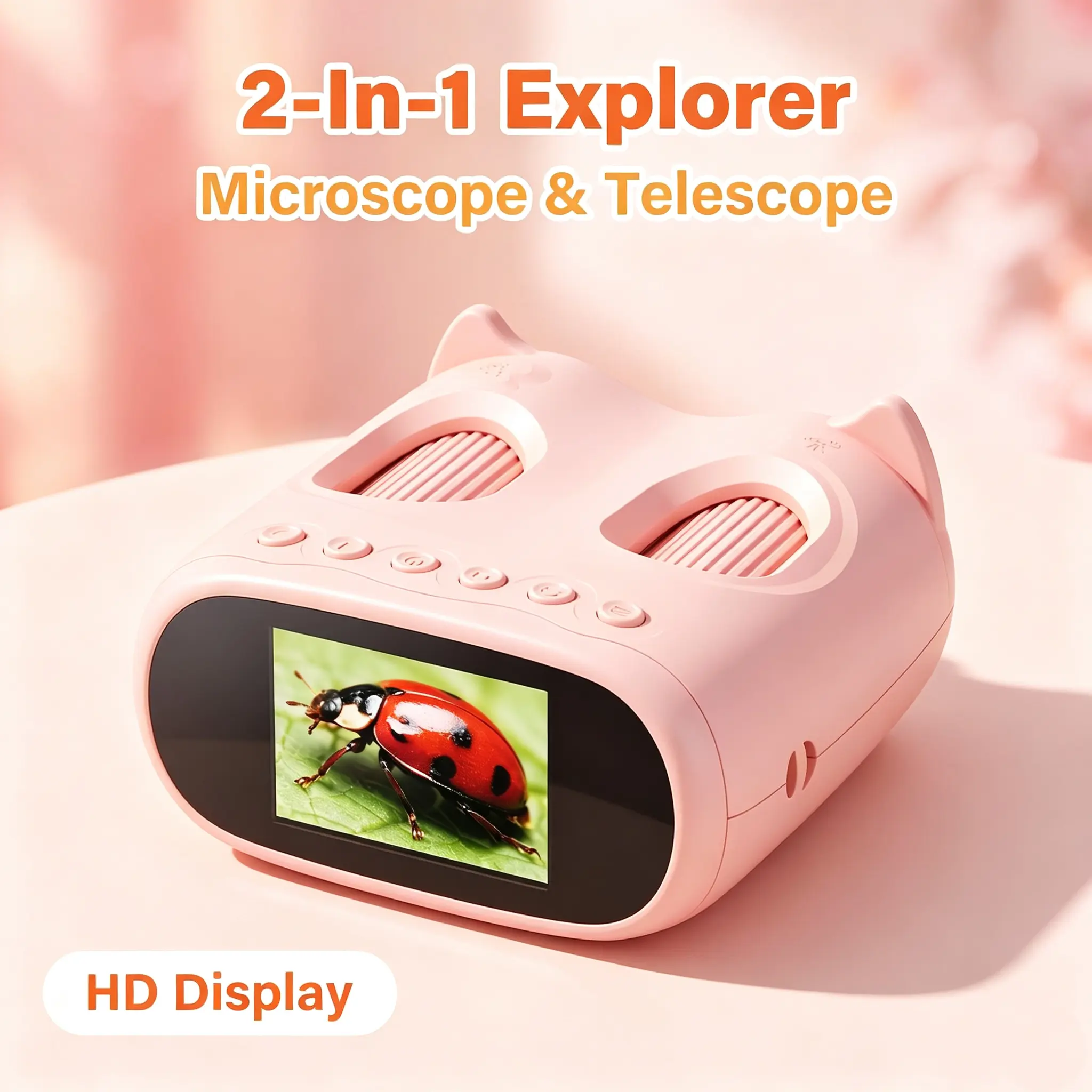Rechargeable Handheld Digital Microscope - 1000X Magnification, 4K 2.0-2.4in IPS Screen, Built-in Battery, Portable STEM Camera, Nature Exploration Toy Ideal Gift for Kids Ages 3+