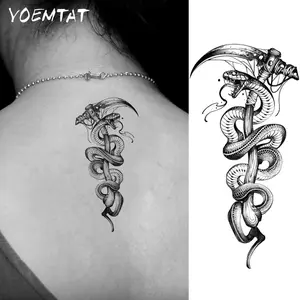 Waterproof Temporary Tattoo Sticker Dark Style Sickle Ferocious Snake Totem Body Art Arm Fake Tattoos Sleeve For Women Men Aldult Hands Shoulders Waist Abdomen Legs Ankles
