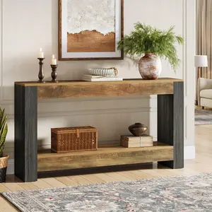 Tribesigns Rustic Brown & Black 63-Inch Wood Console Table for Living Room, Hallway, Foyer