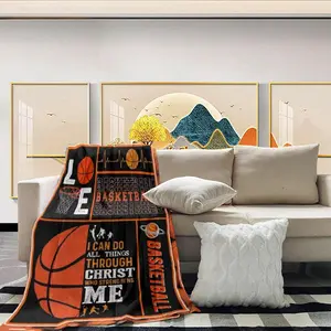 Basketball Pattern Slogan Print Blanket, 1 Count Soft and Comfortable Air-conditioned Room Throw, Warm Nap Blanket for Home, Office, Outdoor Camping