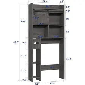 Locker above the Toilet, Sliding Door and Toilet Rack with Toilet Paper Holder, Toilet Rear Storage Rack Suitable for Bathroom, with Side Storage Rack, Dark Gray
