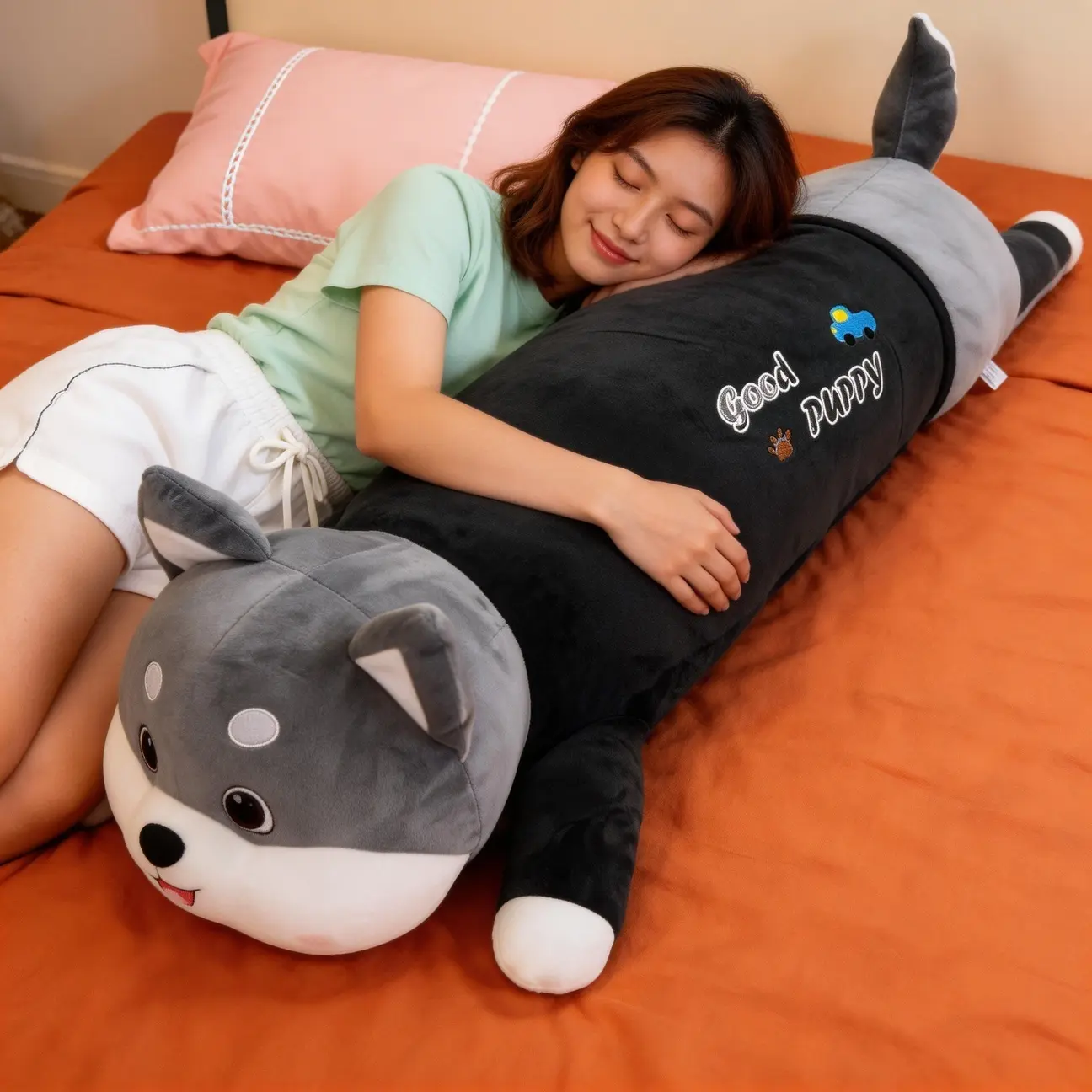 Cute Husky Plush Doll — Ultra Soft, Low-Profile Design; Extra-Long Dog Cuddle Pillow for Bedroom Bed Support; Stuffed Toy Gift
