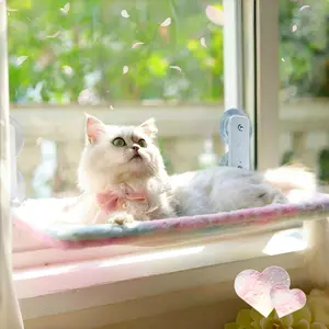 Foldable Cat Window Perch Cordless Cat Hammock with Strong Suction Cups for Indoor Cats Gradient Color Shiny Fabric Cute Pet Seat Bed for Kittens with Movable Toy Hooks (Small)