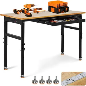 60" Adjustable Workbench with Drawer & Power Outlet, 2000 LBS Heavy Duty Work Table, Fixed Leg Workshop Bench
