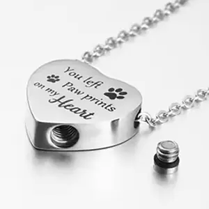 Pet ashes pendant necklace heart-shaped You left a paw print on my heart-shaped paw print urn Pet memorial