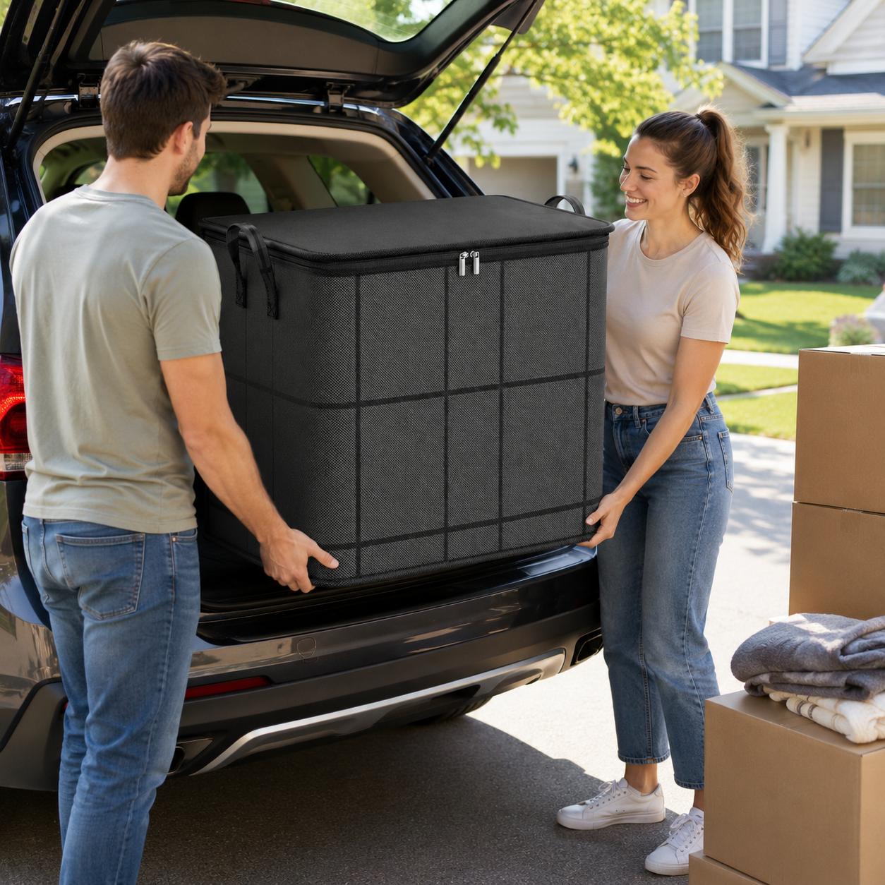 Spacious Moving Storage Bin, Zippered Organizer for Quilts, Bedding & Sweaters, Large Capacity Fabric Bag for Moving Day, Closet & Bedroom Use