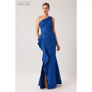 Teri Jon One Shoulder Side Ruffle Evening Gown 247089