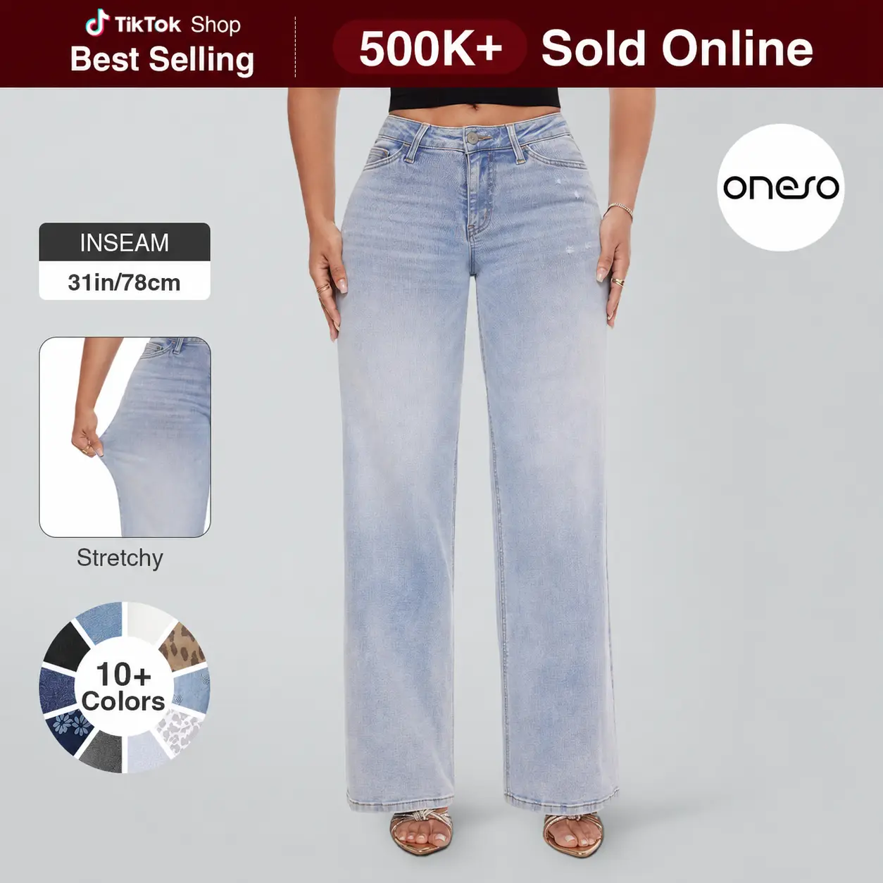 Magic ONESO Mid-low Rise Baggy Jeans Stretchy Wide Leg for Women Distressed Pants Womenswear Bottom 8001 Lady Basic Minimalist Comfortable Denim Tummy Control Curve Hugging Plus Size Regular Size BBL Spring Fashion Daily Outfits #TikTokShopBackToSchool