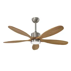 NookNova 52 Inch Nickel Metal Ceiling Fan with LED Light, 6 Speed Reversible Quiet DC Motor Indoor Outdoor Fan for Porch Garage Shop