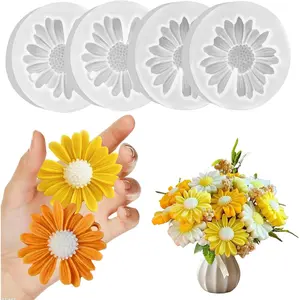 4 Pcs Daisy Flower Candle Molds, Silicone Molds for Candles Making, 3D Flowers Shape Decorating Mold for Fondant Soap Chocolate Cake, DIY Wax Epoxy Resin Moulds for Clay Craft