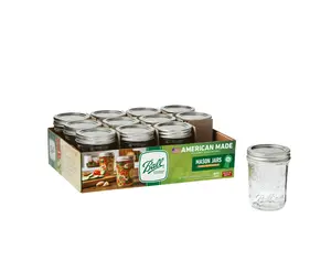 Ball Glass Mason Jar with Lid & Band, Regular Mouth, 8 Ounces, 12 Count