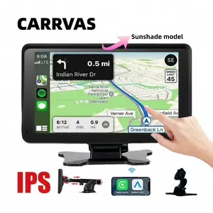 CARRVAS 7" IPS Touchscreen Carplay Screen for Apple CarPlay & Android Auto, Wireless Bluetooth 5.2, Mirror Link, AUX, FM, GPS Navigation, 180° Adjustable Angle, Compatible with All Vehicles