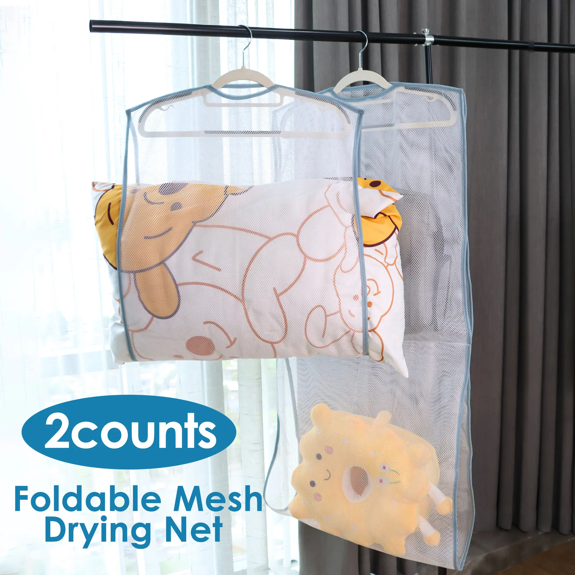 2-Count Hanging Laundry Drying Rack, Foldable Heavy-Duty Breathable Layered Mesh Net with Large Cap for Outdoor Drying & Clothes Organization (Home Supplies)