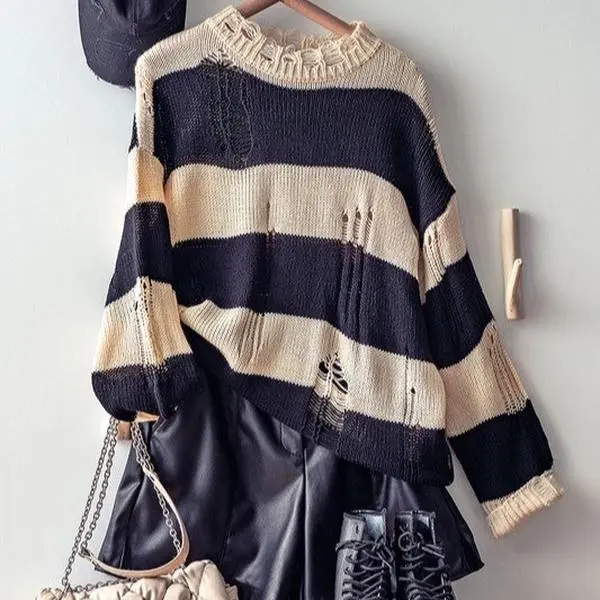 Striped Distressed Sweater