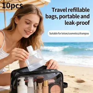 10Pcs Travel Refillable Squeeze Bags, Leakproof Portable Liquid Pouches, Reusable Containers for Shampoo, Lotion, Cosmetics, Toiletries, Ideal for Travel, Vacation, Gym