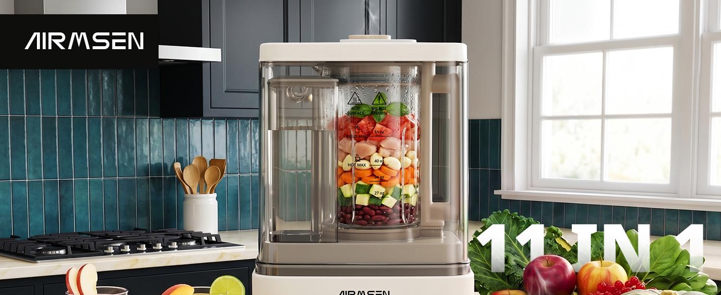AIRMSEN 9-IN-1 Hot & Cold Professional Countertop Blender, 1200W+500W High Power, Independent Water Supply & Steam Heating, 51 Oz Multifunctional Juice & Food Blender for Shakes, Stainless Steel Blades for Nuts/Frozen Items, Countertop Blenders AIRMSEN 9-IN-1 Hot & Cold Professional Countertop Blender, 1200W+500W High Power, Independent Water Supply & Steam Heating, 51 Oz Multifunctional Juice & Food Blender for Shakes, Stainless Steel Blades for Nuts/Frozen Items, Countertop Blenders