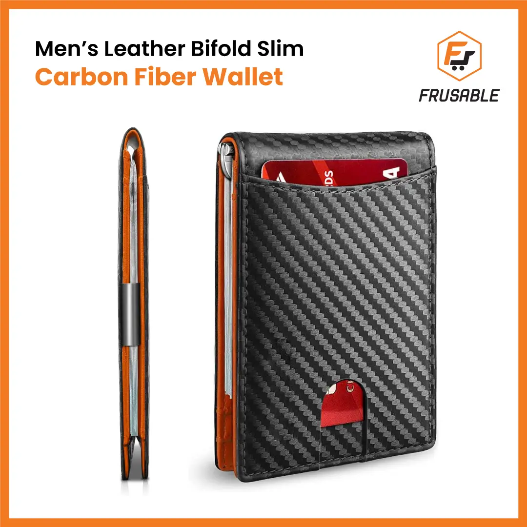 Leather Bifold Slim Men's Wallet Carbon Fiber RFID Blocking Case with Money Clip Slim Money Clip Wallets for Men RFID Blocking 11 Card Holder Minimali