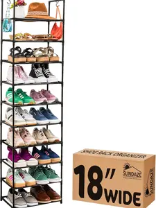 Shoe Rack - 10 Tier Tall Shoe Rack for Closet, Sturdy Stackable Shoe Organizer for Closet, Bedroom, Entryway, Garage, Non Woven Fabric Shelf, Black, Holds 20-30 Pairs