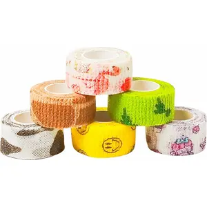 6 Rolls Self Adhesive Bandage Wrap Tape Self Adherent Vet Wrap Tattoo Grip Tape Elastic Cohesive Bandage for Athletic Sports, Finger Wrist